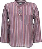 GURU SHOP Nepal Fischerhemd, Gestreiftes Goa Hippie Hemd, Yogahemd - Violett/bunt, Herren, Baumwolle, Size:XL