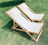 2 Stück Holz-Liegestuhl mit Verstellbarer Leinwand-Aufhängung für Strand und Pool