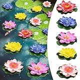 Reforung 5 Stück Künstliche Seerosen 10cm Schwimmende Kunstblumen Blumen Plastik Teichrose Eva-Schaum Seerose Lotusblüte 5 Farben Artificialer Wasserlilie Lotus für Terrasse Garten Pool Teich