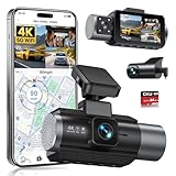 GKU Dashcam Auto Vorne Hinten, 3 Channel 4K+1080P+1080P WiFi Dash Cam mit 64GB SD Karte, GPS 5GHz WiFi,3' IPS-Bildschirm,Super Nachtsicht,WDR, G-Sensor,Loop-Aufnahme,Parküberwachung, Max256GB