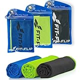 Fit-Flip Kühlhandtuch 3er Set - Cooling Towel und mikrofaser Kühltuch - kühlendes Handtuch - Airflip Towel für Fitness und Sport - Ice Towel (schwarz-grün/grün/dunkel blau-grün, 100x30cm)