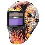 TOOLIOM True Color Schweißhelm, Automatische Verdunkelung, Schweißmaske mit Schattierungsbereich 9-13, Großes Sichtfeld Solarbetriebene Schweißhaube, Flaming Skull Style für TIG MIG ARC