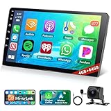 Motorsi [4+64G] Kabelloses A-pple Carplay Autoradio, 2Din 10 Zoll Android Bildschirm mit Kabellosen Android Auto Touchscreen/GPS/Bluetooth 5.0/SWC/FM/RDS/WiFi+Rückfahrkamera+Mic