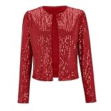 Damen-Pullover, modisch, Pailletten, funkelnde Strickjacke, Umstandsjacke für Damen, rot, XL