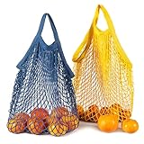 Ennoxwi 2 Stück Einkaufstasche Netz Baumwolle Einkaufsnetz mit Kurzer Griff Faltbar Netztasche für Obst Gemüse Einkauf
