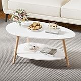 FiveWillowise Couchtisch rund, Wohnzimmertisch Holz, Sofatisch, Kaffeetisch, Tisch für Wohnzimmer, Beistelltisch mit Ablagen, Weiß