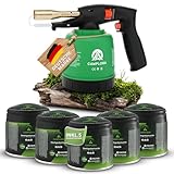 CAMPLORA Lötlampe inkl. 5 Stechkartusche 190g mit Piezozündung Lötbrenner Gasbrenner mit Kartusche Bunsenbrenner Werkstatt Gaslötkolben Brenner Abflammgerät gas blow torch bunsenbrenner küche