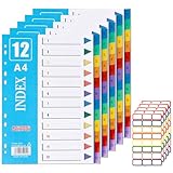 OWill 5er Set 12-teiliges Register/Trennblätter aus Buntem Stabilem PP für DIN A4 Praktischem Deckblatt aus Stabilem Papier zum Beschriften Trenn-Blätter für die Ordner-Organisation im Büro