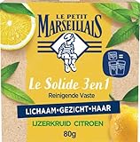 Le Petit Marseillais Solide 3-in-1 natürliche Bio Zitrone Eisenkraut Dusche & Shampoo-Bar für Gesicht, Bio-und erfrischende Bar ohne Seife, pH-neutral mit zartem Duft, 1 x 80 Gramm