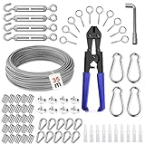 Ulluthu 35M Drahtseil Edelstahl, Stahlseil Set, 3mm PVC beschichtetes Drahtseil 304 Edelstahlseil Ummantelt Spanndraht mit Ösen, Drahtseilspanner Set für Wäscheleine, Kletterpflanzen, Gardinenseil
