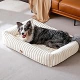 Upvilla Luxusweicher Hundekorb, Orthopädisches hundebett Grosse Hunde, 4-seitiges Nackenkissen, Abnehmbare Waschbare Hundematte, Hundesofa mit Griffen, Haustierbett (Beige, 109 * 76 * 20cm)