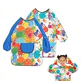 2 Pcs Malschürze Kinder Malerkittel für 7-12 Jahre Mädchen Junge Malkittel Schule für Kunst Malerei Basteln Malen Wasserdicht Tuschkittel Einstellbar Bastelschürze mit (Multicolor+Blue)