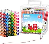 JoyCat 48 Waschbare Marker Filzstifte für Kinder, Waschbares Marker-Set in 48 Farben mit Trage- und Aufbewahrungstasche, Schulbedarf für Jungen und Mädchen