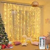 CNMTCCO Lichtervorhänge, 3 m x 3 m, 300 LEDs, 8 Modi, Fernbedienung, Timer, Helligkeit, verstellbar, wasserdicht, IP65, für den Innen- und Außenbereich, Dekoration für Schlafzimmer, Party, Hochzeit