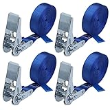 Spanngurt mit Ratsche Zurrgurt 4er Set Ratschengurt DIN EN 12195-2 blau 4 m oder 6 m, 25 mm breit - belastbar bis 800 kg, 4er Pack 2.5 cm x 6 m