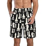 FJQWKLF Herren Badehose Strand Boardshorts Badeanzüge - Schach Schwarz L