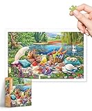 PieceRelax Kunststoff-Puzzles für Erwachsene 1000 Teile - Bildwelt - Kätzchen Picknick Die befriedigendsten Tischspiele und Geschenke Keine Puzzlematte erforderlich [H3564]