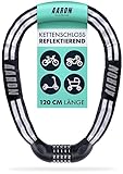 AARON Reflect Fahrradschloss mit 5-stelligem Zahlencode, 120cm Kettenschloss aus Stahl und hoher Sicherheitsstufe, Schloss für E-Bike, Mountainbike, Trekkingrad, Tourenrad, Rennrad in schwarz