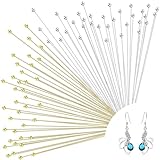 200 Stück Kugelkopf Pins Kupfer Nietstifte 50 mm Gerade Stifte Silberton Golden Ball End Headpins Stift-Entdeckungen für Ohrring Halsketten Schmuckherstellung Anhänger