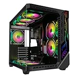 SZSKYING ATX Mid-Tower PC-Gaming-Gehäuse mit 9 ARGB-Lüftern Steuerungs-Fernbedienung, 360 mm Heizkörperunterstützung, gehärtetes Glas Front/Seitenteil, Mid-Tower-ATX-Computergehäuse