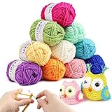 YINVA Häkelgarn 10 Farben x 25g Acryl Wolle Zum Häkeln 70M Dicke Wolle Zum Stricken Häkelwolle für Anfänger Crochet Yarn für Häkeln Stricken und Handwerk