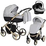 KUNERT Kinderwagen TIARO PREMIUM Sportwagen Babywagen Autositz Babyschale Komplettset Kinder Wagen Set 2 in 1 und 3 in 1 (Grau, Rahmenfarbe: Graphite, 3in1 Cosmo)