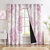 CEDNXOER Blumen Pflanzen Thermo Vorhang 2er Set H 175 x B 140 cm,Aquarell-Wildblumen, Muster Gardinen Blickdicht, Blaugrün Verdunklungsvorhänge mit Ösen, Thermal Curtains Schlafzimmer Blackout