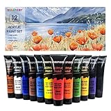 KINSPORY Acrylfarben Set 12 x 36 ml – Wasserbeständig, zertifiziert sicher – Für Leinwand, Holz, Stoff – Geschenk für Künstler und Anfänger