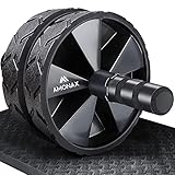 Amonax Bauchroller, bauchtrainer ab roller, bauchmuskeltrainer ab wheel set, mit Rutschfester, inkl. gut gepolsterter Kniematte/Knieauflage, für Männer und Frauen, Bauchmuskeltraining (Schwarz)