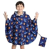 Keyck Regenponcho Kinder Mädchen Jungen Regenjacke Leichter Atmungsaktiv Kinder Regencape Schulranzen Wasserdicht Unisex Regenmantel mit Kapuze Faltbare Regenbekleidung 6-10 Jahre, Wal