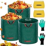 YUTUY 3er Set Gartenabfallsack,300L+500L Gartensack,Laubsack Grünschnittsäcke faltbar stabil Gartensäcke mit Laubharke und Handschuhe,für Gras Laub Gartenabfall Grünschnitt