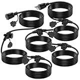 Riare Verlängerungskabel für den Außenbereich, 15 m, mehrere Steckdosen, wasserdichter Stromverteiler, gleichmäßig verteilt, 6 Steckdosen mit Sicherheitsabdeckung, 16 AWG/3 C Steckdosen für