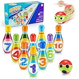 Adeokay 12 Stück Bowling Set, Dosenwerfen Spielzeug ab 2 3 4 5 6 Jahre Kinderspielzeug Kinderspiele Lernspiele Geschenk Montessori Junge Mädchen Outdoor Spiele für Kinder