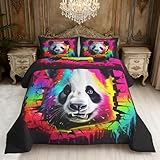 Panda Steppdecke 220x240 Winterdecke Extra Warm, 3D Illusion Optisch Neon Tiere Bettdecke Schlafzimmer Komplett Set Mit Kissenbezug, Bettdecke Ohne Bezug