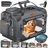 LOVPET® Transportbox Hund Katze Transporttasche S 50x34x36cm | Hunde-Tragetasche Faltbare Katzentasche | Haustier-Transportbox inkl. Hundenapf & Schultergurt | für Katzen & Hunde Anthrazit