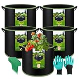 iDattel 5 Stück 12L Pflanzsack,Stofftopf,pflanztaschen mit Griffen-Wiederverwendbare Robuster Stofftöpf für Tomaten & Gemüse - Atmungsaktiver Tomatentopf als Grow Bag für Blumenbeete, Balkonpflanzen