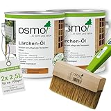 Terrassenöl XL-Starter Set, 2 x 2,5 L, Lärchen-Öl 009 naturgetönt transparent, inkl. 150 mm Streichbürste mit Handgriff, Holzschutz für außen, UV-beständig, offenporig, atmungsaktiv