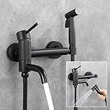 KJJFIPCXP Schwarzer Hand-WC-Bidet-Spray-Mischbatterie, Wandmontage, Kupfer, Badezimmerreinigung, kalte und heiße Shattaf-Dusche