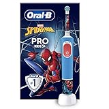 Oral-B Pro Kids Elektrische Zahnbürste, Weihnachtsgeschenke für Kinder, 1 Zahnbürstenkopf, 4 Spiderman-Aufkleber, 2 Modi mit kinderfreundlichem Empfindlichkeitsmodus, für Kinder ab 3 Jahren, 2-poliger