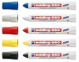 edding Spezialmarker 950 industry painter, 10 mm | (5 Marker, die Farben, schwarz, rot, blau, weiß, gelb)