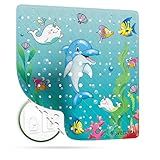 SilverRack Kinder Duschmatte rutschfest 53x53 cm (Delfin Motiv) - Antirutschmatte Dusche BPA frei für Kinder - Badematte rutschfest, maschinenwaschbar u. schimmelresistent - Bedruckte Duscheinlage