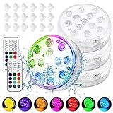 Riisoyu Unterwasser Licht, 4 Stück Poolbeleuchtung 13 RGB LED Badewanne Licht mit Magneten und Saugnäpfen für Pools, Brunnen, Party