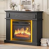 YITAHOME Elektrokamin, 23inch Realistischer 3D Flammeneffekt Erwärmungsfreistehender Elektrischer Kamin mit Timer und 24-Farb-LED-Lichtband und Fernbedienung