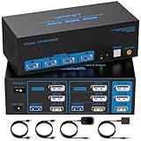 8K60Hz HDMI+Displayport KVM Switch 2 PC 3 Monitore USB3.0 KVM-Umschalter mit 4 USB-Anschlüssen Für Zwei Computer Unterstützung von Extended&Copy Mode mit Desktop Kabel Controller und 2 USB-Kabeln
