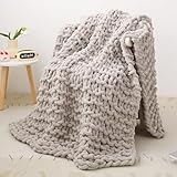 Viviland Chunky Knit Decke, Luxus 100% Hand gestrickt, weich und gemütlich Schlafsofa Stuhl Gewichtete Dicke Gewebte Wurf Decke, 76 * 101cm, Hellgrau (Light Grey)