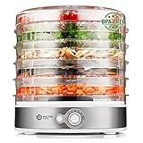 Balter Seco Dörrgerät 380 W mit Temperaturregler von 35-70°C 5 höhenverstellbare Etagen Dörrautomat Dörrgerät Obsttrockner Dörrapparat Temperatureinstellung BPA Frei