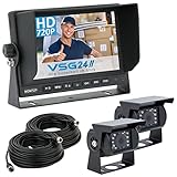 VSG24 Rückfahrkamera 7' Starter LKW-Set inkl. 2 Kameras mit HD-Auflösung RVS-24503, Monitor, Kabel & Fernbedienung – Wasserdicht Nachtsicht 12V-24V / Robustes Rückfahrsystem