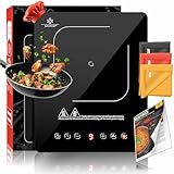 KESSER® Induktionskochplatte Induktionskochfeld 1 Platte 2100W Tragbares 28cm Kochplatte + 3x Mikrofasertuch + 1x Rezeptbuch, 9 Heizstufen, 8-Stunden-Timer, Touch-Steuerung, Booster-Funktion 220-240V
