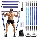 Hommie Pilates Bar Kit mit Widerstandsbänder, 3 Stück Stick Squat Yoga Pilates Resistance Bands 20, 40, 60 Lbs (9, 18, 27 kg) mit Griffe, Türanker & Fußschlaufen für Pilates Krafttraining