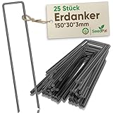 SeedPal Erdanker Bodenanker - 25 Stück - Zelt Heringe Erdnägel stabil, Erdanker Unkrautvlies, Zaun & Zelt - 150mm*30mm*Ø3mm - Erdnägel/Bodenhaken aus Stahl - Bodenverankerung